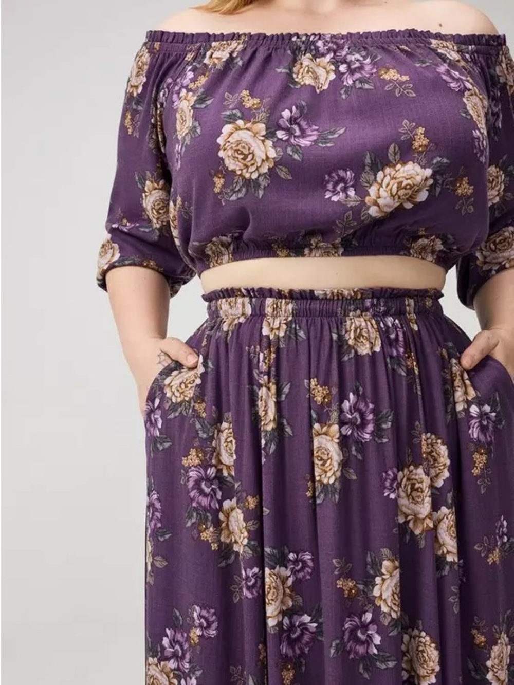 torrid Purple Floral Off-Shoulder Crop Top - Picture 3 of 6